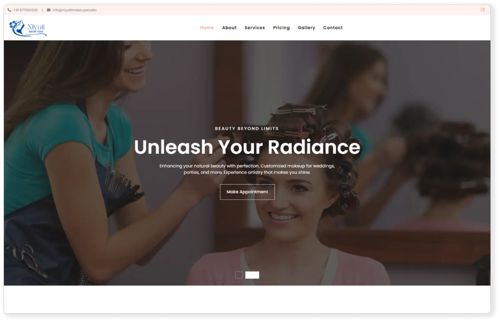 Niyati Makeup Studio website portfolio screenshot — Fruxinfo